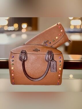 LIKE NEW! Wallet & Purses Coach Mini Bennett Satchel Rainbow Rivets Bag (F31378)